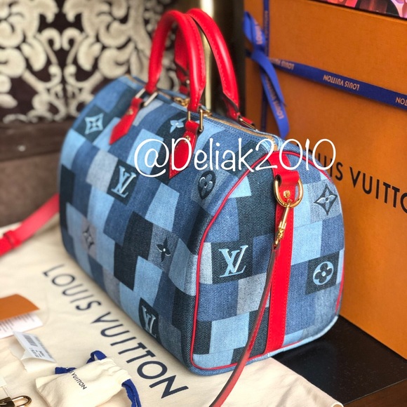 SOLD! Louis Vuitton Denim Speedy Bandouliere 30 - Picture 2 of 8